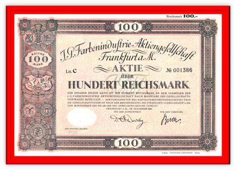 Artikelnr. AP2502 Gründeraktie der IG Farben von 1925  mit rotem Rahmen