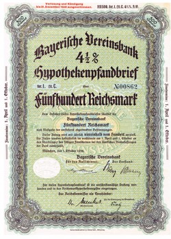 Artikelnr. AP253 Bayerische Vereinsbank Hypothekenpfandbrief 500 RM 4,5 %  Serie1