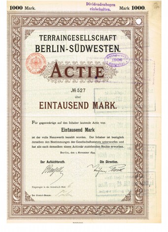 Artikelnr. AP312 Actie von 1895 Ausgabewert 1000 Mark