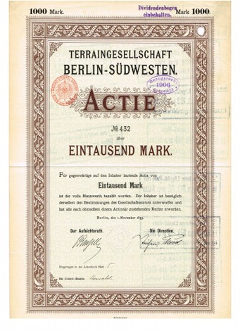 Artikelnr. AP313 Actie von 1895 Ausgabewert 1000 Mark