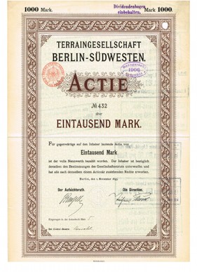 Artikelnr. AP313 Actie von 1895 Ausgabewert 1000 Mark
