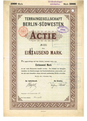 Artikelnr. AP314 Actie von 1895 Ausgabewert 1000 Mark