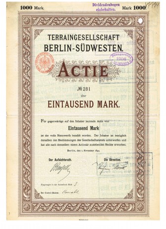 Artikelnr. AP315 Actie von 1895 Ausgabewert 1000 Mark