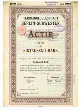 Artikelnr. AP315 Actie von 1895 Ausgabewert 1000 Mark