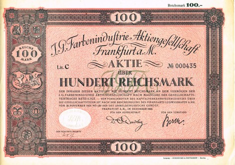 Artikelnr. AP603 Gründeraktie vom Dezember 1925 Ausgabewert 100 Reichsmark Nr. 435