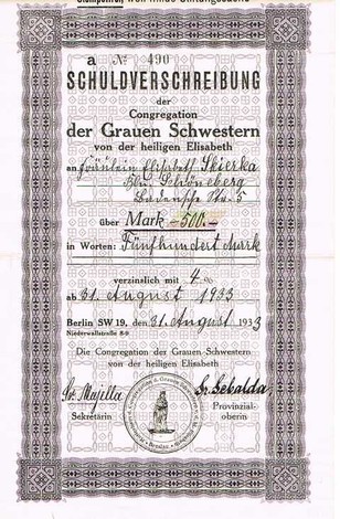 Artikelnr. AP146 Schuldverschreibung vom 31.08.1933 Wert 500 Mark