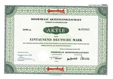 Artikelnr. AP191 Doornkaat Aktie vom Juli 1960 Nennwert 1000 D-Mark