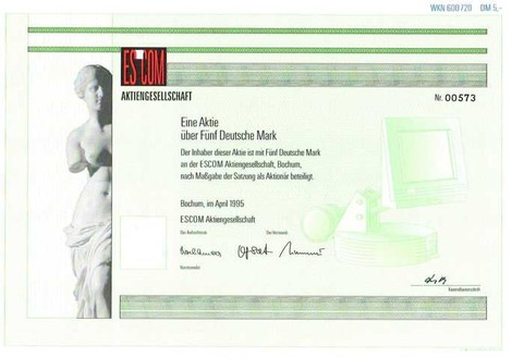 Artikelnr. AP204 ESCOM Aktie vom April 1995 Nennwert 5 D-Mark