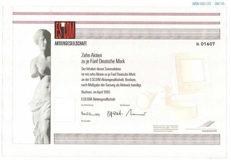 Artikelnr. AP205 ESCOM 10 Aktien vom April 1995 zu je 5 D-Mark Nennwer