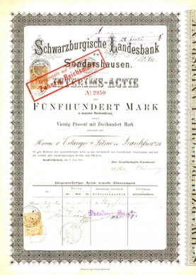 Artikelnr. AP947 Actie der Schwarzb. Landesbank Sondershausen vom Juni 1878