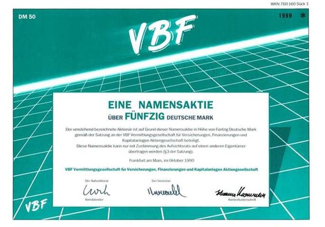 Artikelnr. AP194 VBF Aktie vom Oktober 1990 Nennwert 50 D-Mark