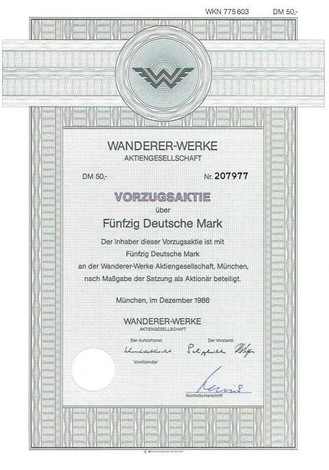 Artikelnr. AP 180 Wanderer Werke Aktie vom Dezember 1986 Nennwert 50 D-Mark