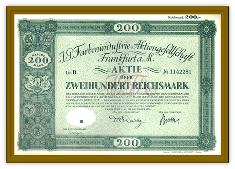 Artikelnr. AP2504 Gründeraktie der IG Farben von 1925  mit braunem Rahmen