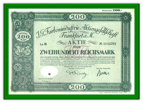 Artikelnr. AP2505 Gründeraktie der IG Farben von 1925  mit grünem Rahmen